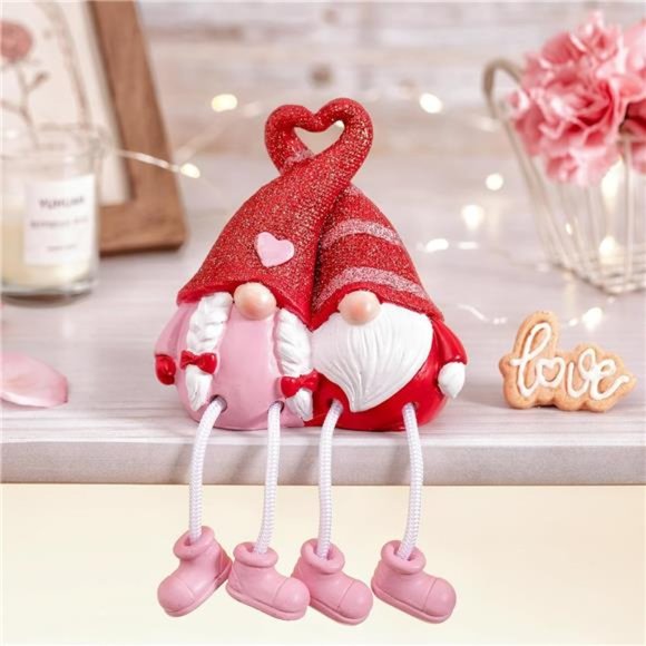 Valentine Gnome Figurines, Valentines Day Décor Gnomes Gift, with Dangling Legs - Picture 4 of 7